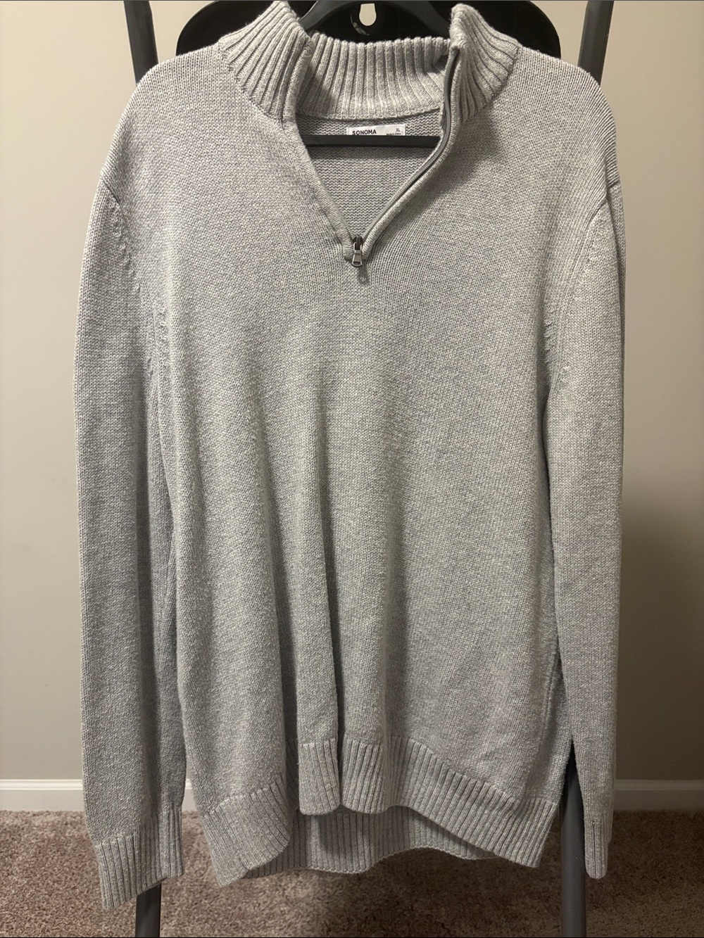 Sonoma Light Gray Zip-Neck Men's Sweater
